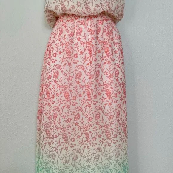 Old Navy Green and Pink blouson Tiered Maxi Dress sleeveless holiday S - Picture 4 of 11